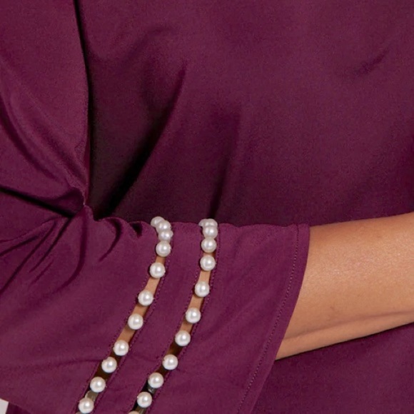 DRAPER’S & DAMON’S • Women’s Wild Plum Purple Pearl Trim Top - Picture 5 of 6